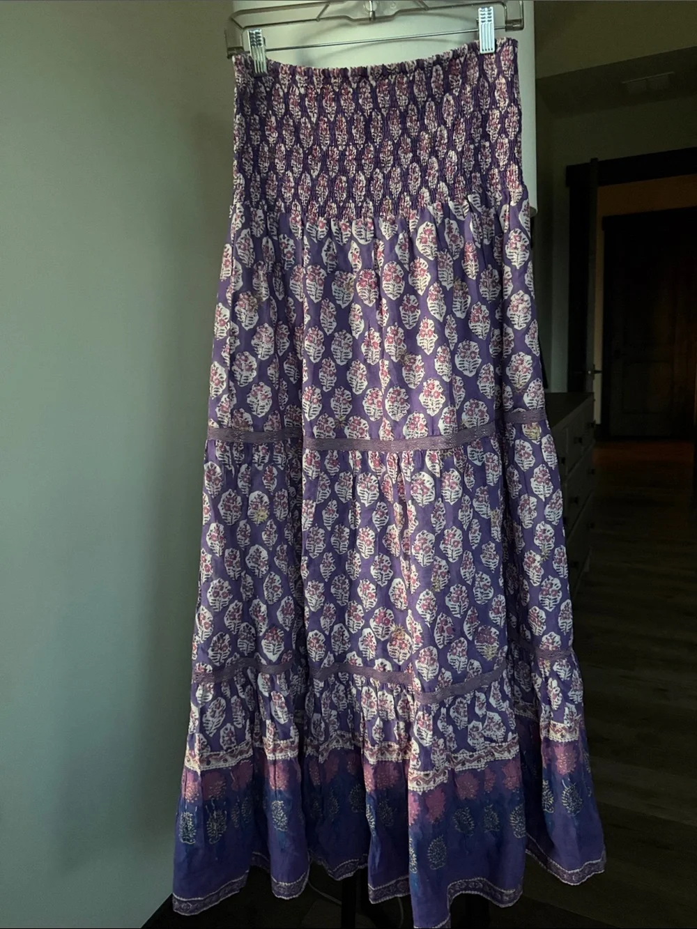 Bell by Alicia Bell MANDY tiered high waisted cotton Maxi skirt purple print XL